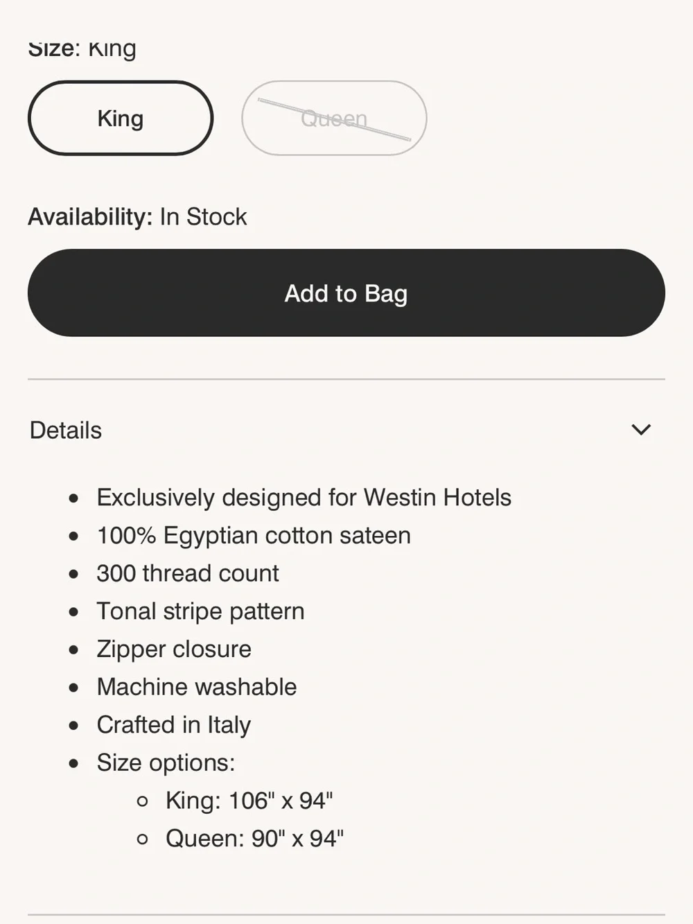 NWT Westin Hotel King Tonal Stripe Duvet Cover Ivory Egyptian Cotton $545